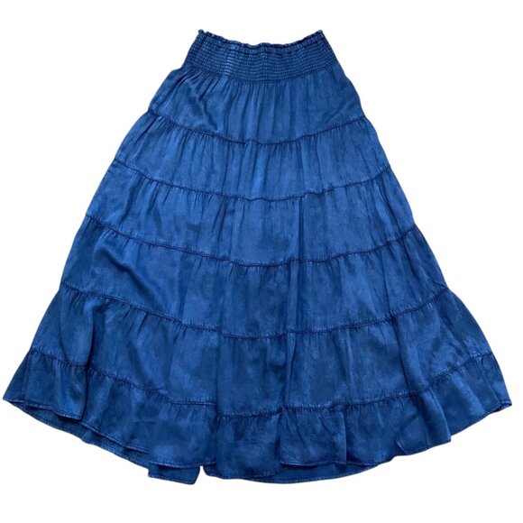 Women's Tiered Maxi Skirt Blue Elastic Waist Lightweight Cotton Bohemian Sz M - Picture 8 of 8